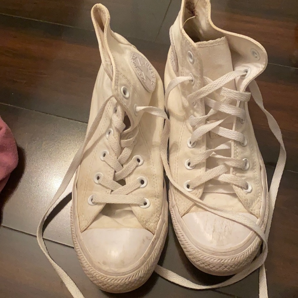 All white high top converse